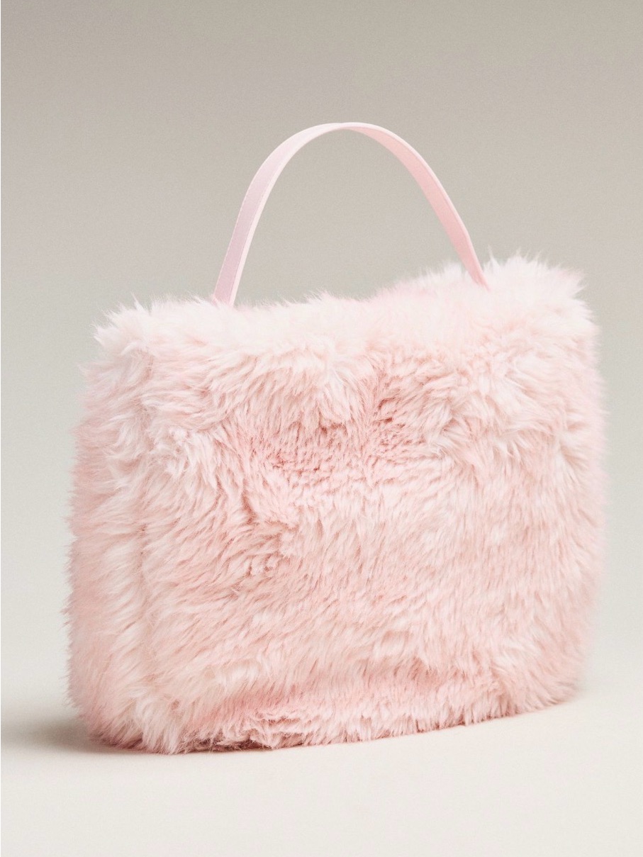 Anthropologie Faux Fur Slouchy Bucket Tote In Pink Nwt